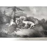 Volmar, Joseph. Eine Darstellung. "Chasse á l'Ours". Lithographie von Villain nach Joseph Volmar.