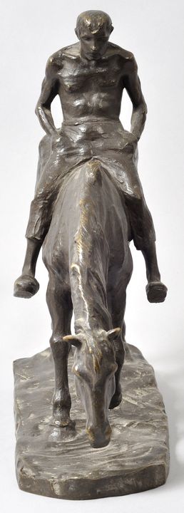 Müller, Hans. 1873-1937 Wien Reiter auf Pferd, das an einer Wasserstelle säuft. Bronze, patiniert, - Bild 8 aus 8