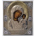 Ikone, Russland, 2. Drittel 19. Jh. Darstellung Gottesmutter von Kazan. Eitempera auf Holz, reich
