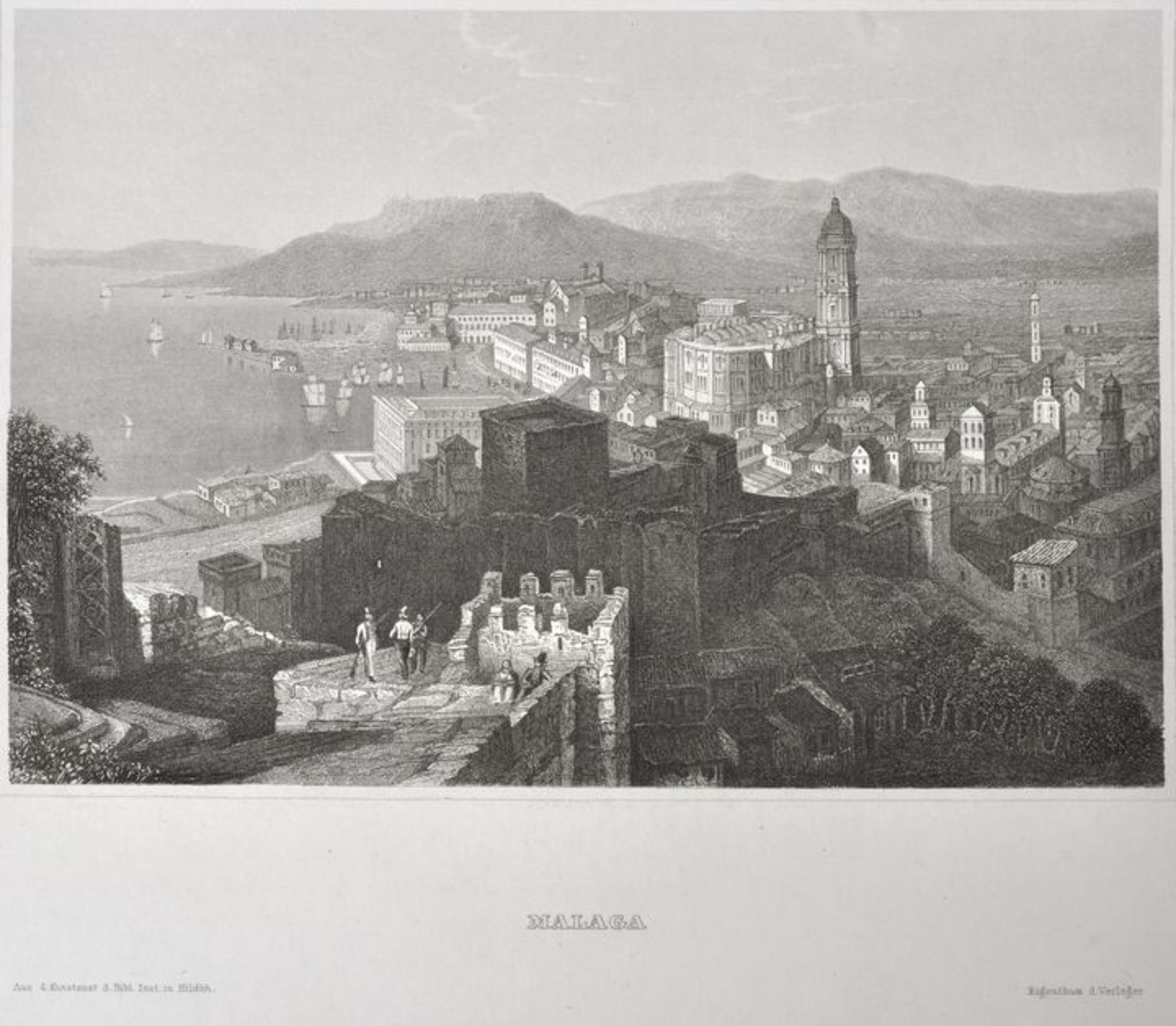 Spanien. Zehn Ansichten. a) "Almeria". Belebte Szene vor osmanischem Stadttor. Lavierte - Bild 3 aus 7