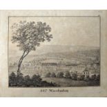 Wiesbaden. Sechs Ansichten. a) "Wiesbaden." Lithographie um 1840. 12,7 x 16,5 cm (Darstellung), 16,4