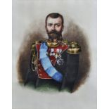 Denisov, W./V. 20. Jh. Bildnis Zar Nikolaus II. Aquarell, sign. 28 x 21 cm (PA). Hinter Glas