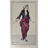 Costumes Parisiens. Fünf Darstellungen. 6 Radierungen mit Pochoir-Kolorit, 1914. Ca. 15,5 x 9 cm (