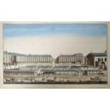 London. "Vue Perspective du Marché aux Fleures a Londres". Kolorierter Kupferstich um 1760, publ. in