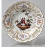 Tiefer Teller, Meissen, 2. H. 19. Jh. Neuer Ausschnitt, im Spiegel polychrome Figurenmalerei nach