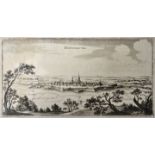 Thionville. Ansicht und Grundriss. a) "Dietenhofen". Kupferstich von Merian, um 1660. 15,5 x 29,8 cm