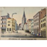 Hamburg. Konvolut 9 Bl. a) "Ansicht des neuerbauten Fleischschrankens am Hopfenmarkt." kol. im Pp. 8