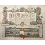 Wissembourg. Ansicht. Gesellenbrief aus Weißenburg, dat. 22. IX. (?) 1785. Kolorierter