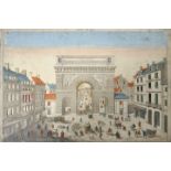 Paris "Vue de Paris", koloriert, Bl.: 28,2 x 42 cm, Fenster ausgeschnitten und mit farbigen