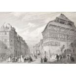 Nürnberg. Konvolut von fünf Ansichten. a) "Nuremburg". Kupferstich von J. Gibson. 17,5 x 27 cm (Pl),