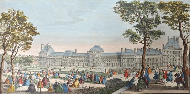 Paris "Les Promenades du Palais des Tuilleris", koloriert, Bl.: 25 x 43 cm, beschnitten,