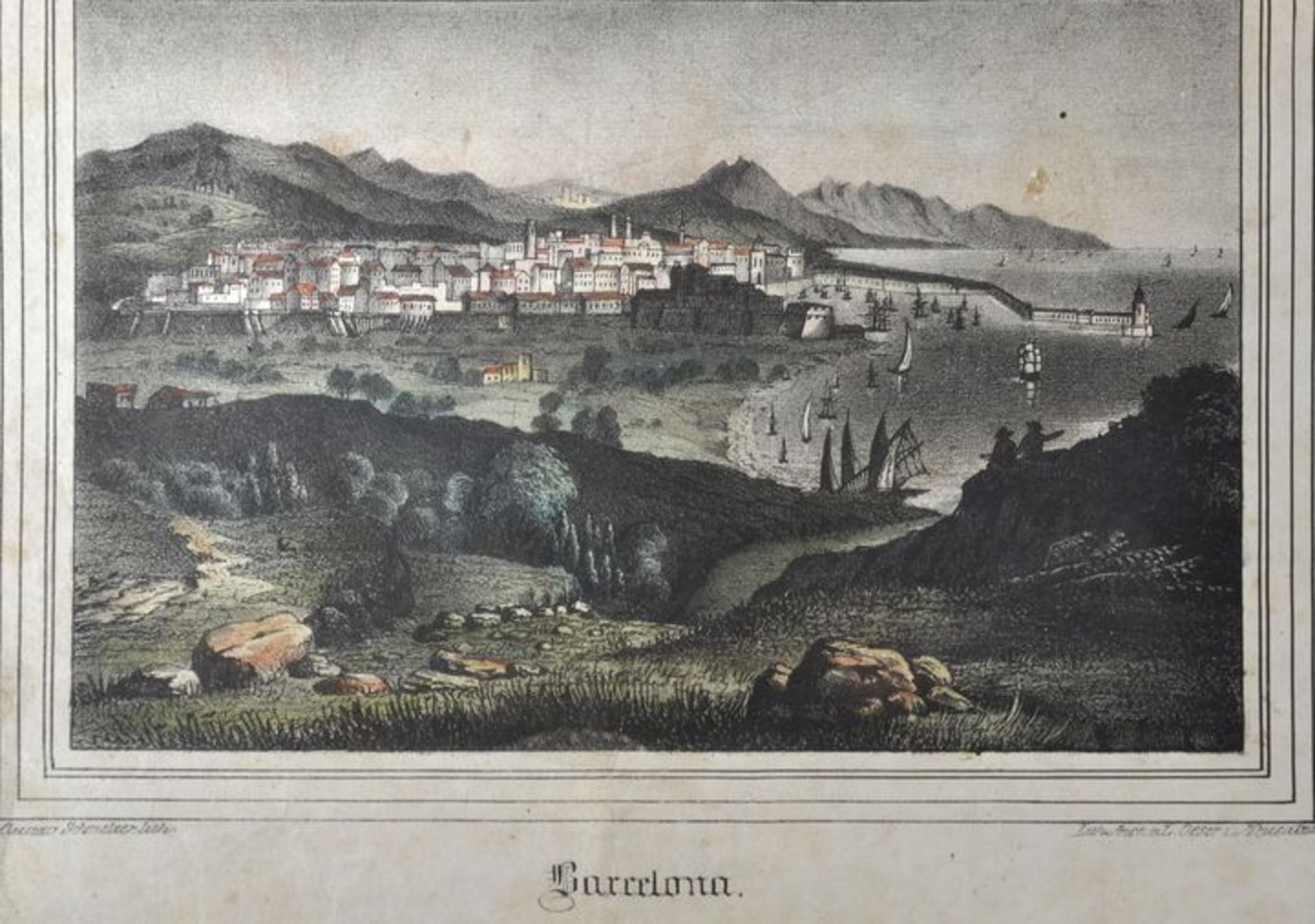 Barcelona. 27 Ansichten. a) Vedute. Lithographie von Gustav Schmelzer, um 1850. Altkoloriert. 10,5 x