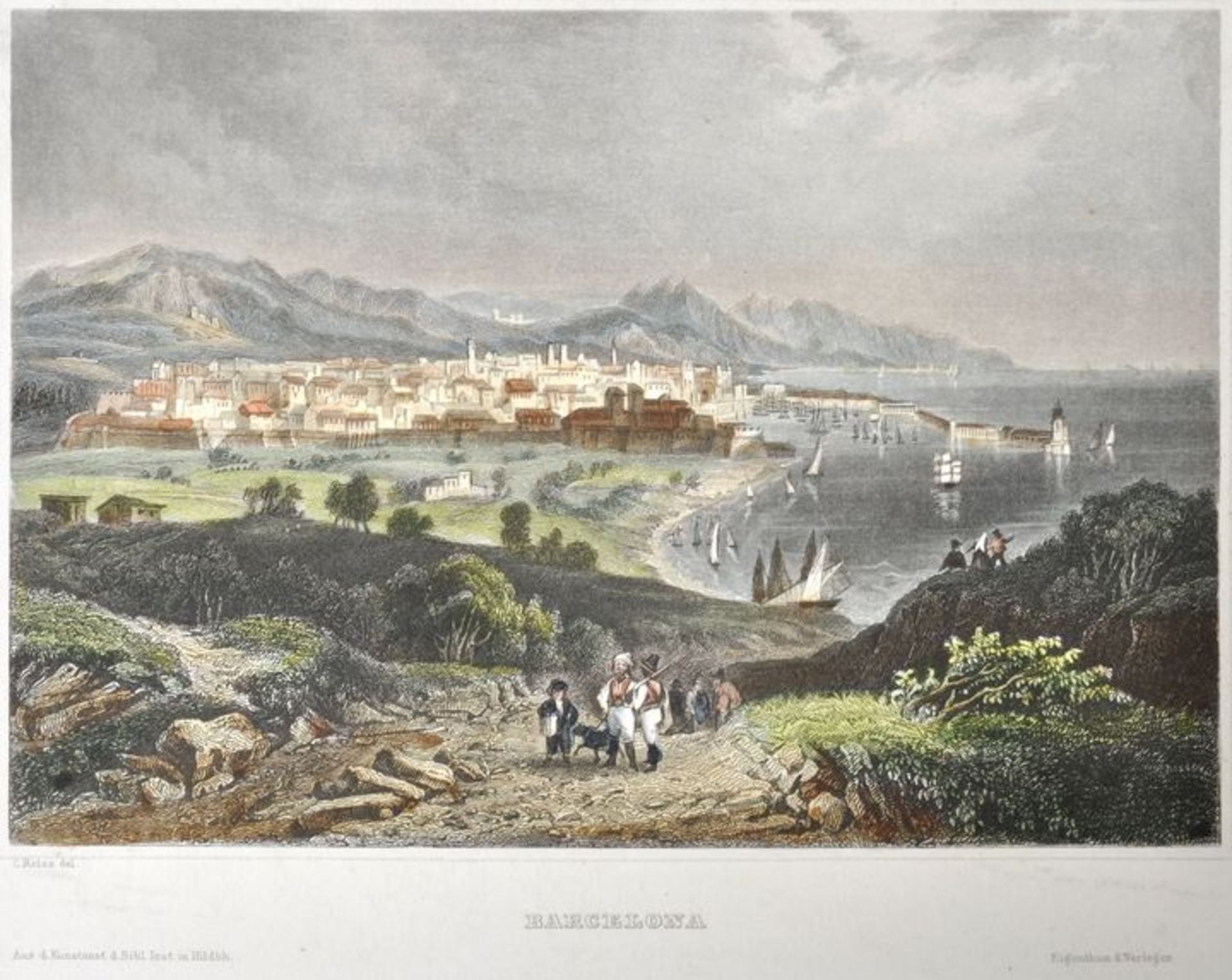 Barcelona. 27 Ansichten. a) Vedute. Lithographie von Gustav Schmelzer, um 1850. Altkoloriert. 10,5 x - Bild 5 aus 7
