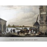 Köln. Ansicht. "Vue du pont entre Cologne et Deuz." Kolorierte Lithographie von Bichebois nach G.