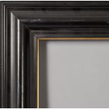 7 cm Holzleiste, schwarz poliert, schmale, vergoldete Innenleiste, Falzmaß 26,8 x 21,2 cm; Lichtes