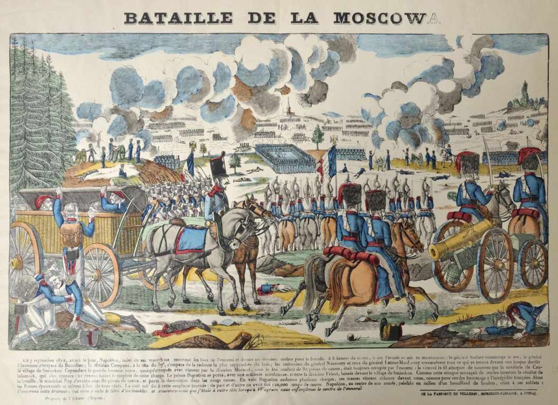 Moskau. 28 Ansichten. a) "Bataille de la Moscowa." kol. Holzschnitt. 30,4 x 52,6 cm (Darstellung).