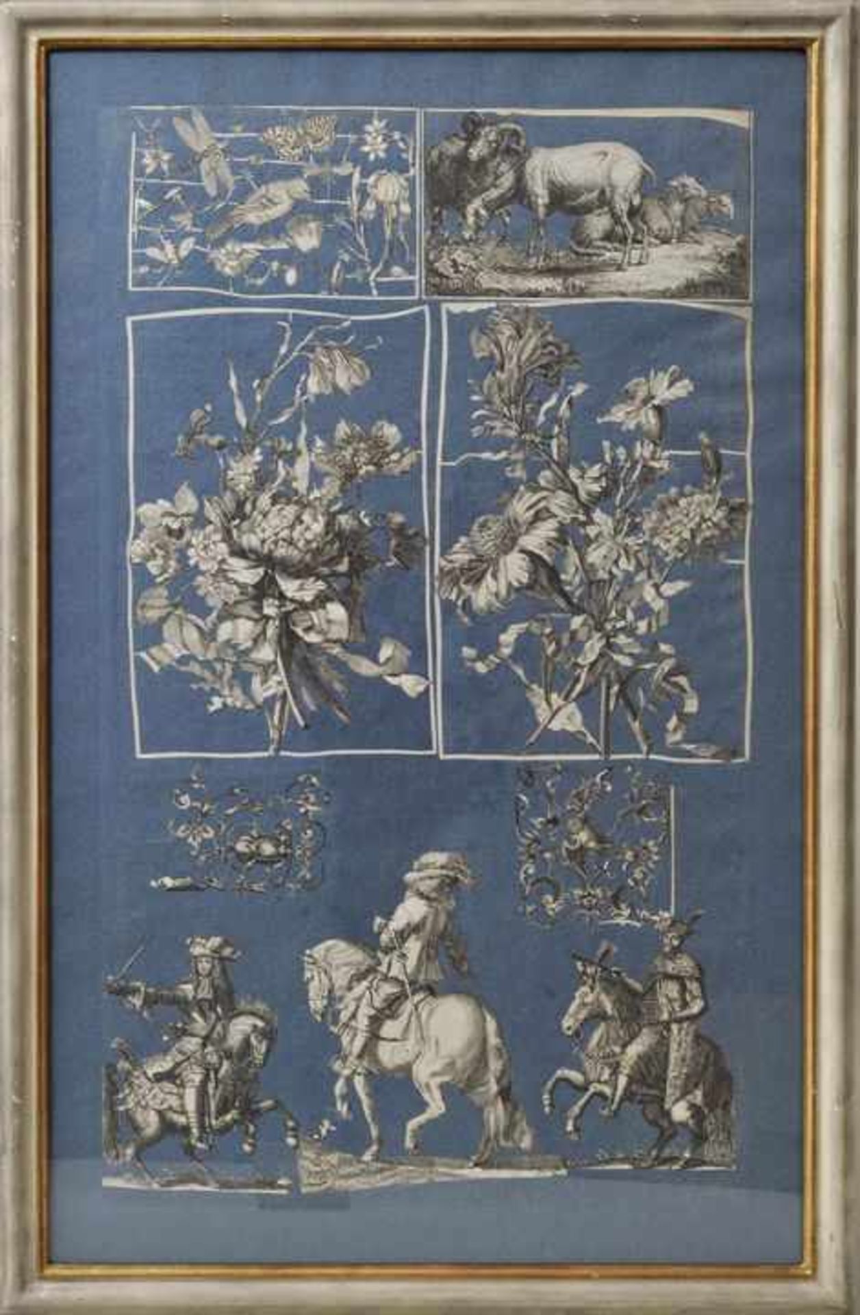 4 Tableux mit Ausschneidearbeit, vermutl. Frankreich, um 1700 Kupferstiche , sorgfältig - Bild 2 aus 4