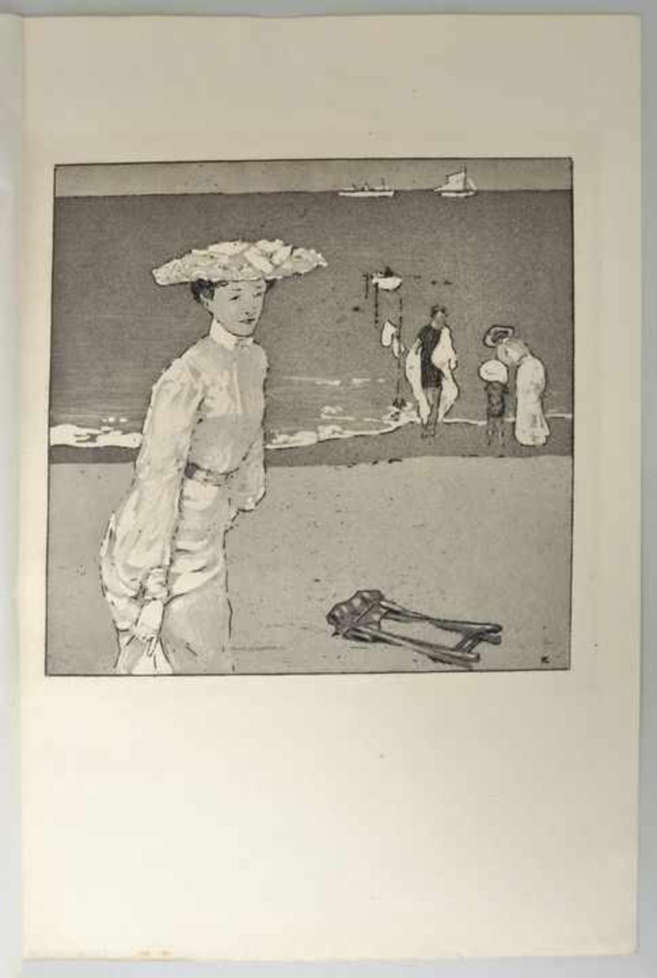 Raoul du Gardier (1871-1952). "Femme en Blanc, sur la Plage". Aquatintaradierung nach dem
