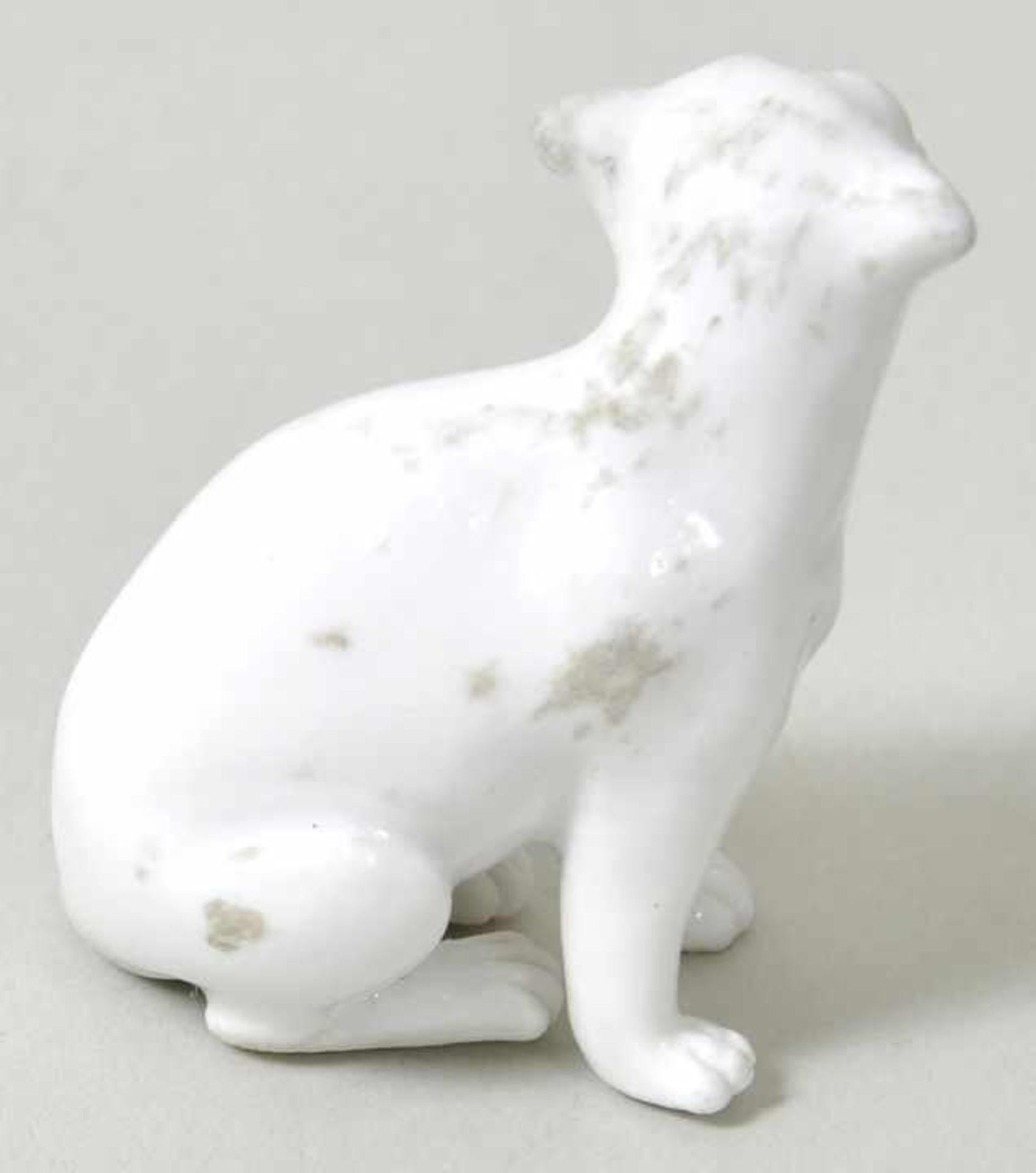 Tierminiatur kleine Katze, Meissen, 18. Jh. Porzellan, weiß. Unbekannter Modelleur. - Bild 2 aus 3