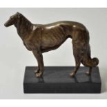 Tierfigur Windhund, E. 19./ Anf. 20. Jh. Bronze. Auf schwarzem Marmorsockel. H. 16 cm (19,5 cm incl.