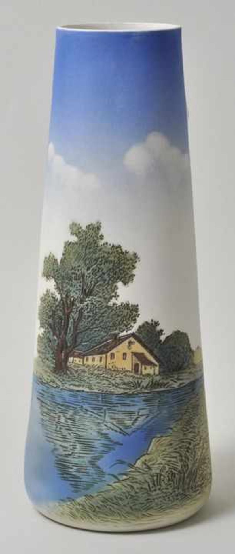 Vase, Volkstedt-Rudolstadt, K. Ens, 20. Jh. Muster, Porzellan, unglasiert, umlaufend polychromes