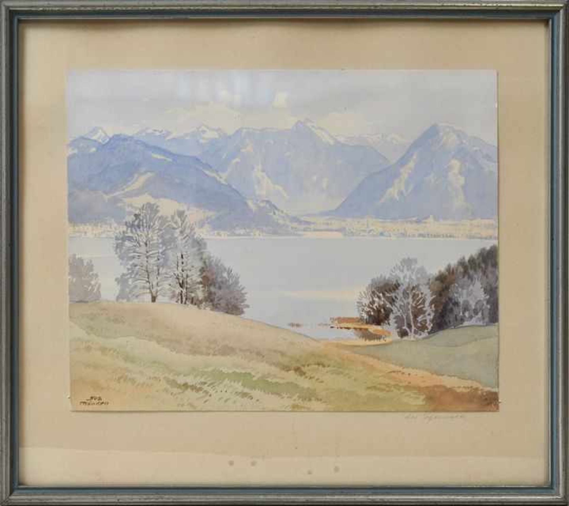 Süssmeier, Josef YOS. 1896 Rohr-1971 München Landschaft am Tegernsee. Aquarell, li. u. monogr. " - Image 2 of 3