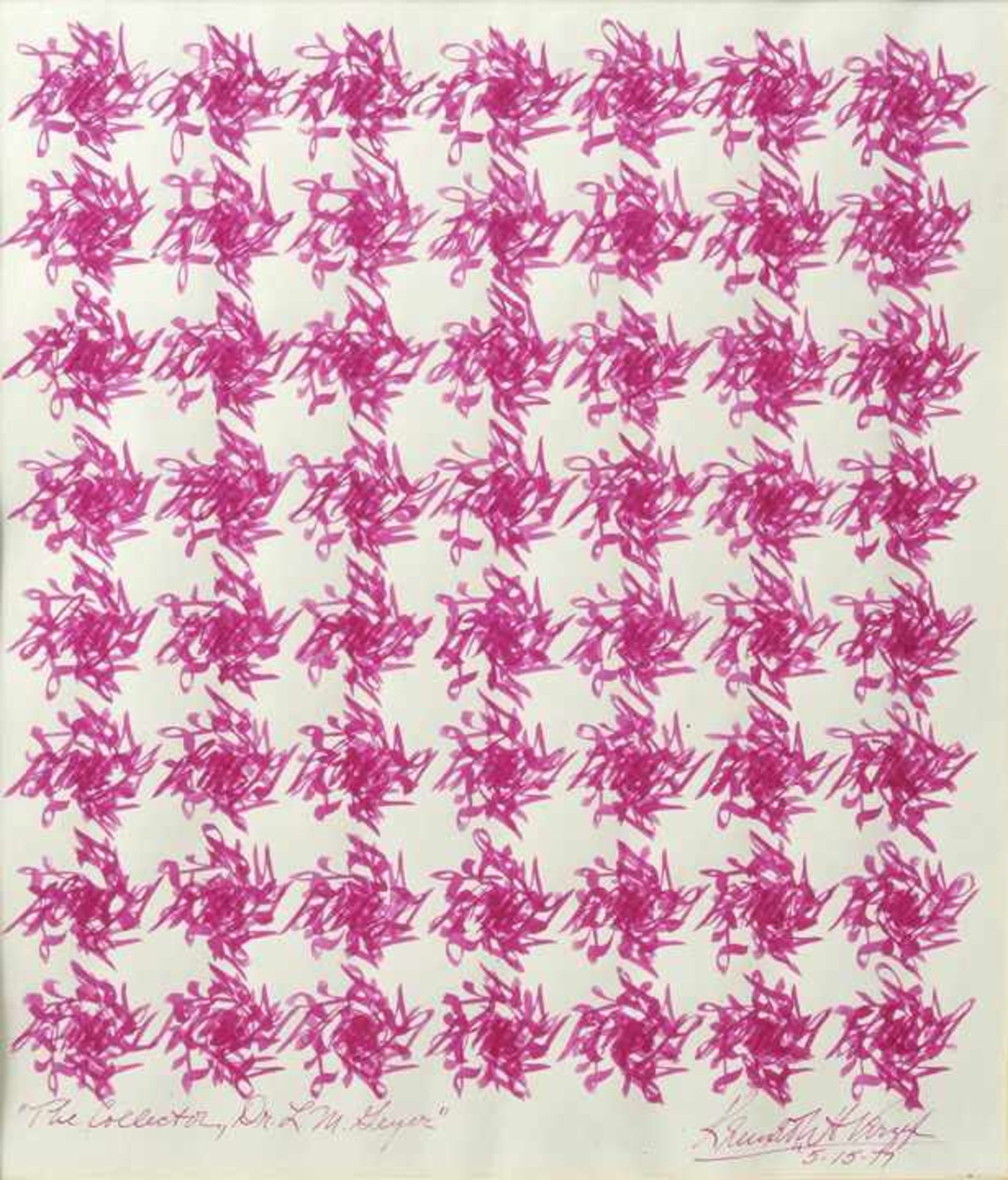 Verzyl, Kenneth H. Abstrakte Komposition. 1977. Tuschfeder in Pink, sign., dat. "5-15-77", bez. "The