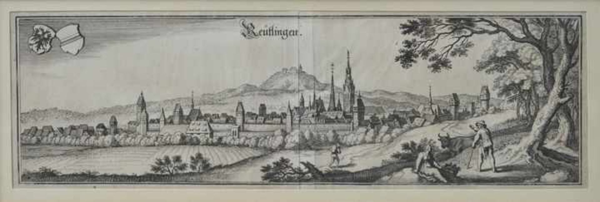 Ansicht von Reutlingen Kupferstich auf Bütten, aus: M. Merian, Topographia Sueviae, unbek.