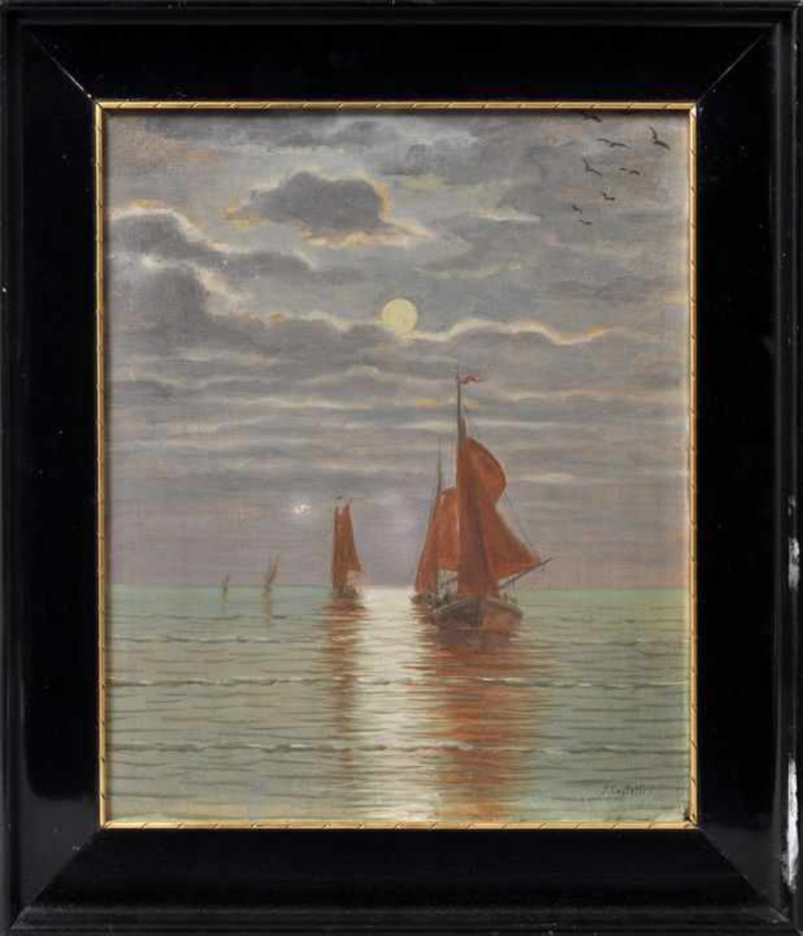 Simonson-Castelli, Ernst Oskar. 1864 - 1929 Dresden Marinestück: Lichtstimmung über ruhiger See - Bild 2 aus 3