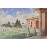 Streitenfeld, Ludwig. 1849 Wien-1930 Eisenach Im Garten der Villa Albani (Rom). 1884. Aquarell,