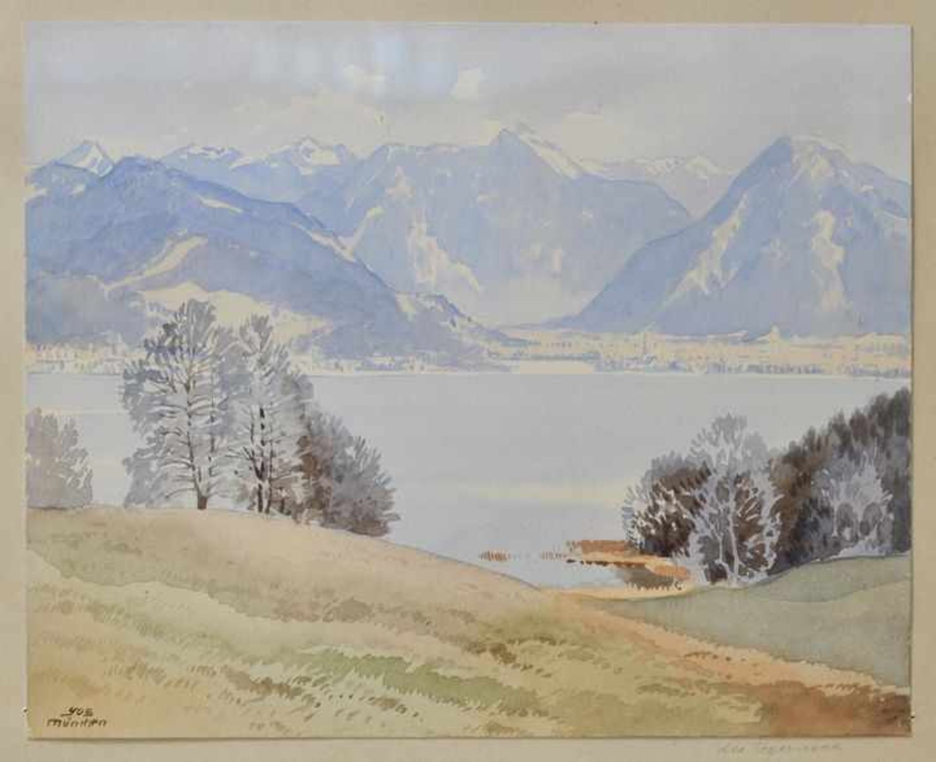 Süssmeier, Josef YOS. 1896 Rohr-1971 München Landschaft am Tegernsee. Aquarell, li. u. monogr. "