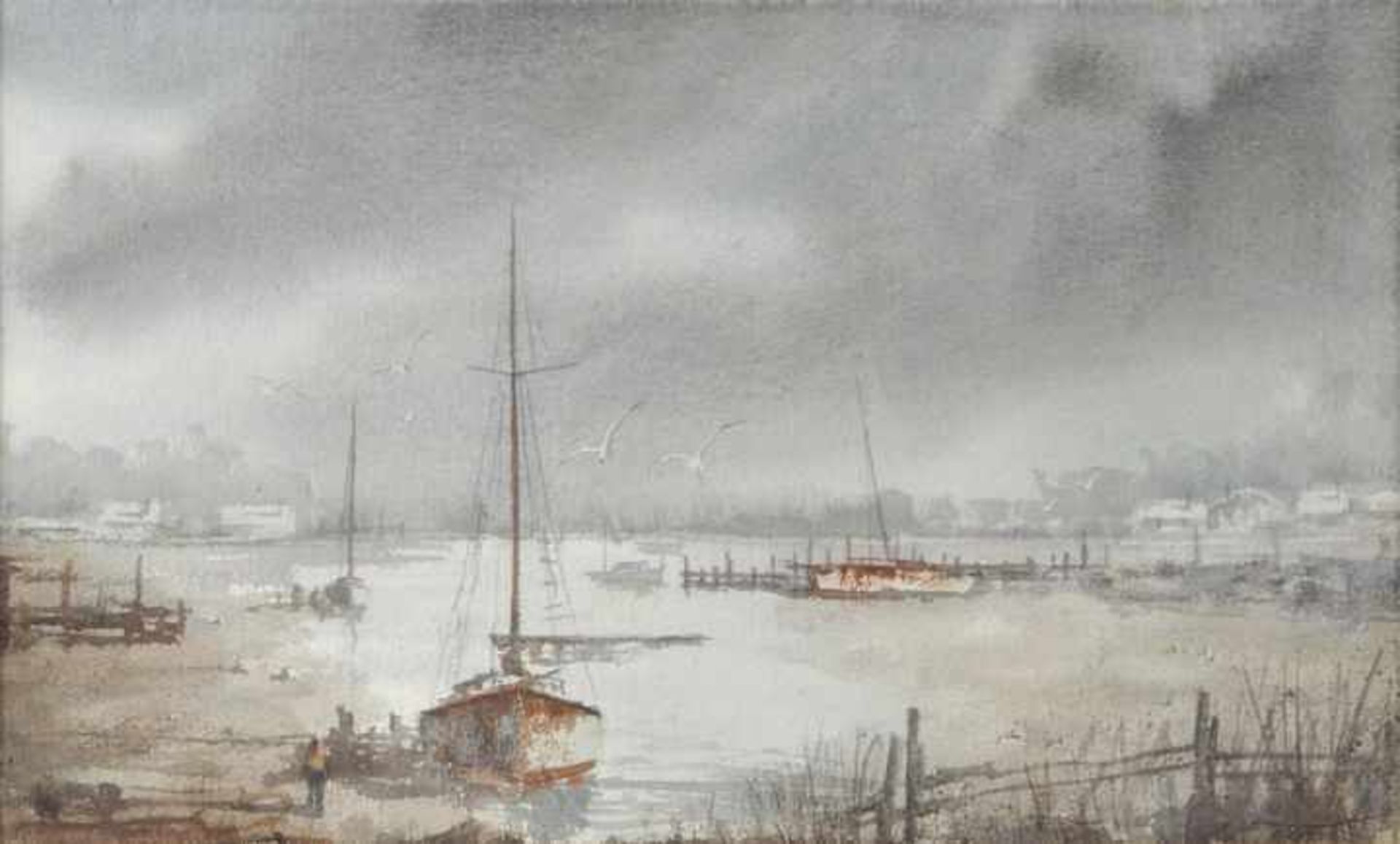 Vilkauskas, Rolandas Hafen von Noank/ Connecticut. 1973. Aquarell, ca. 26 x 44,5 cm (PA). Hinter