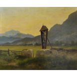 Leonhardi, Eduard. 1828 Freiberg/ Sachsen-1905 Dresden Landschaft in Bayern: Bildstock am Wegesrand.