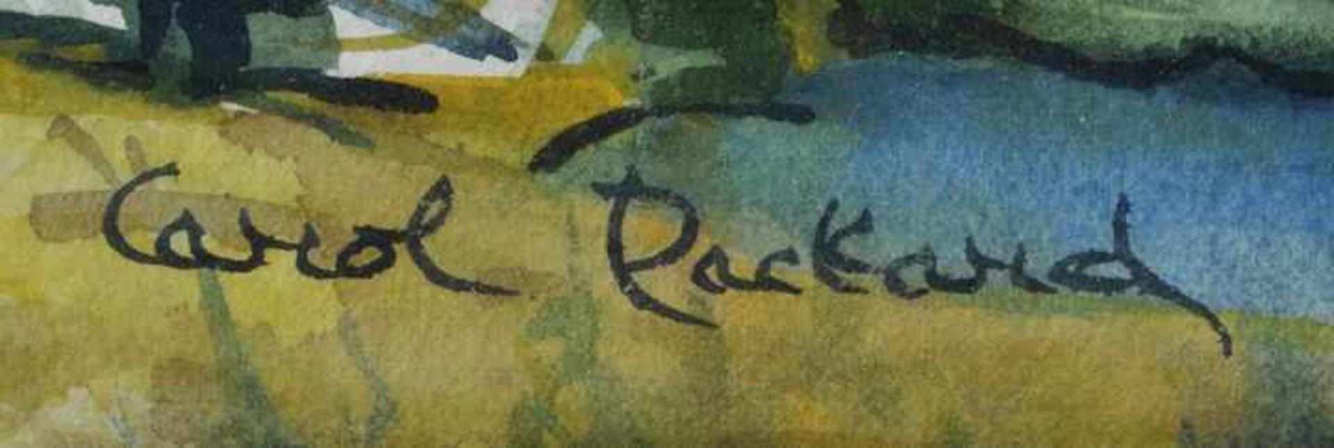 Packard, Carol Hafenszene. Ca. 1978. Aquarellre. u. sign. 15 x 50 cm (PA). Hinter Glas mit Pp. - Bild 3 aus 3