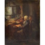 Unbekannt, 2. H. 19. Jh. Interieur mit zwei Figuren: ein alter Mann spielt Klavier, ein junges