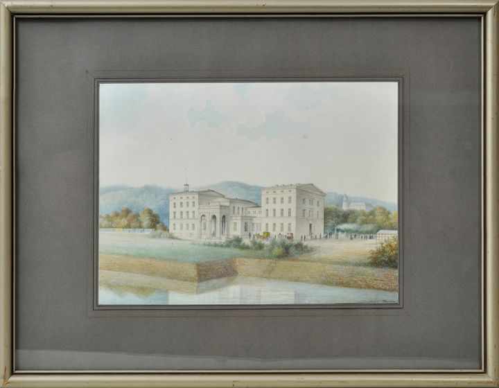Kruspe, Heinrich. 1821-1893 Erfurt Ansicht einer klassizistischen Villa, im Hintergrund Schloss. - Bild 2 aus 3