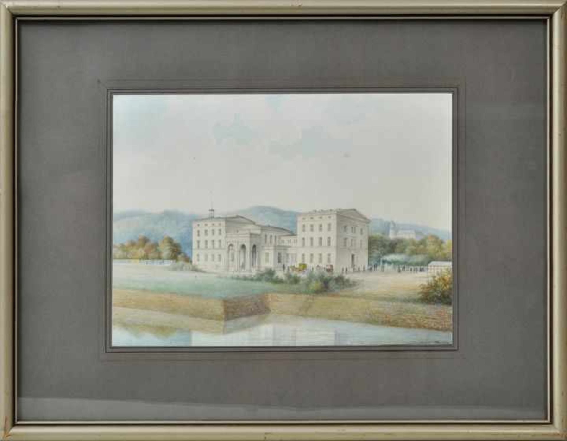 Kruspe, Heinrich. 1821-1893 Erfurt Ansicht einer klassizistischen Villa, im Hintergrund Schloss. - Image 2 of 3