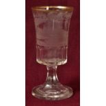 Andenkenglas, Böhmen, 1. H. 19. Jh. Farbloses Glas mit Schälschliff-und Mattschnittdekor. Auf der