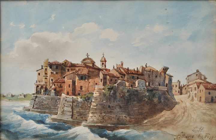 Streitenfeld, Ludwig Ansicht von Nettuno (Rom). 1884. Aquarell, re. u. monogr., bezeichnet und