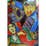 Keil, P. R. Tanzpaar (Komposition mit Masken). 1985. Acryl/ Hartfaser, li. u. sign. und dat. 100 x