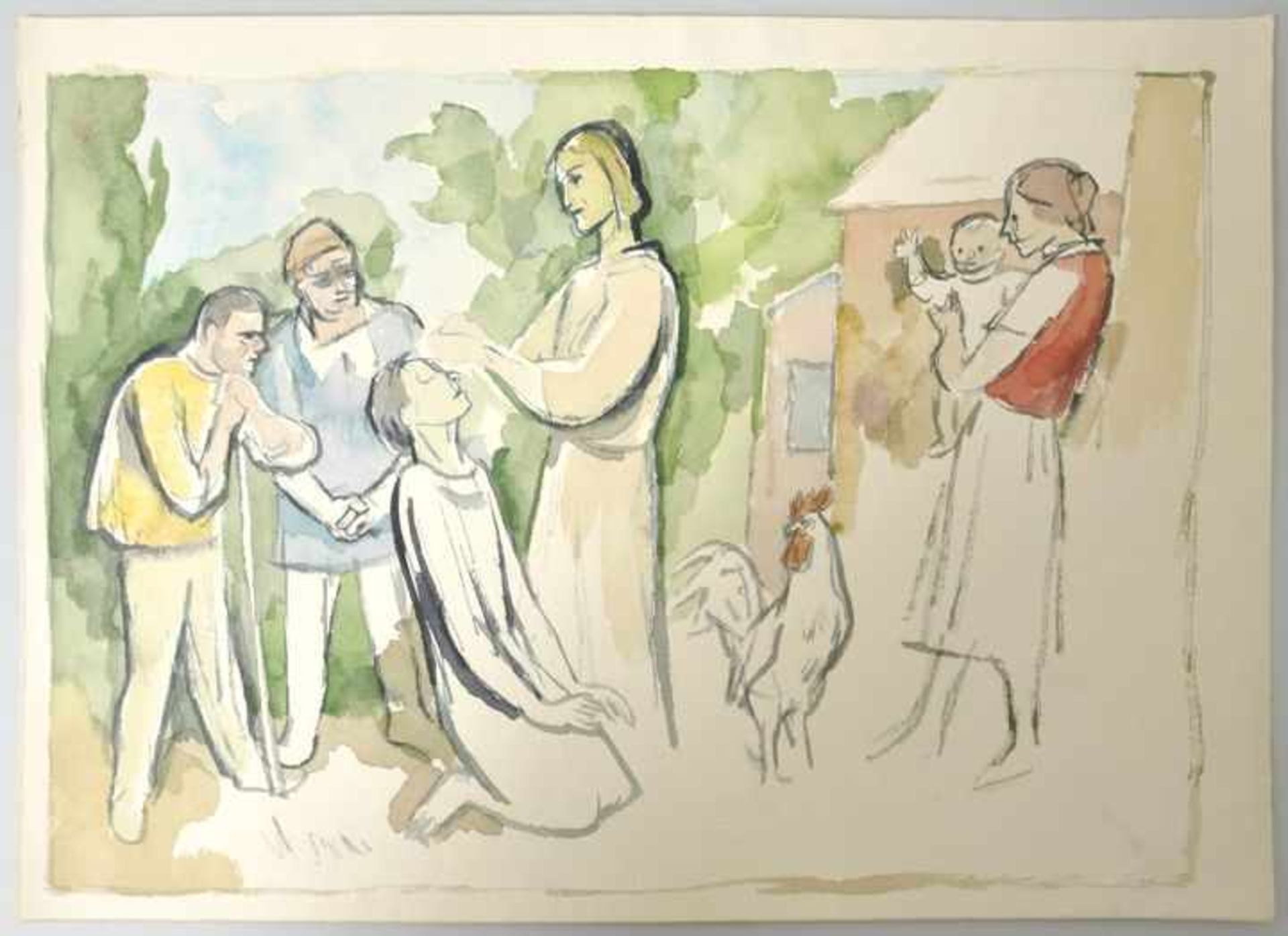 Schubert, Otto. 1892 Dresden - 1970 5 Bll. religiöse Darstellungen: Flucht nach Ägypten (2), Jesus