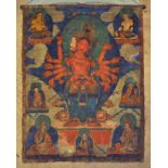 Großes Thangka, Tibet, 18./19. Jh.Malerei auf textilem Gewebe. In mandelförmiger Aureole