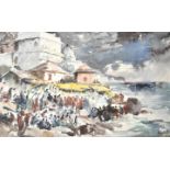 Joshi, Murlidhar SadashivTempelanlagen am Strand von Mumbai. 1961. Aquarell, sign., dat., verso