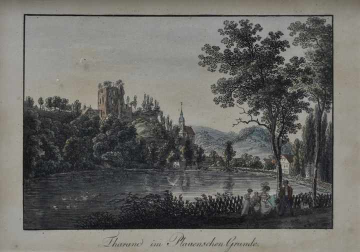4 Ansichten aus Dresden und Umgebung, um 1830Kolorierte Umrissradierungen, gestoch. Titel "Der - Image 2 of 4