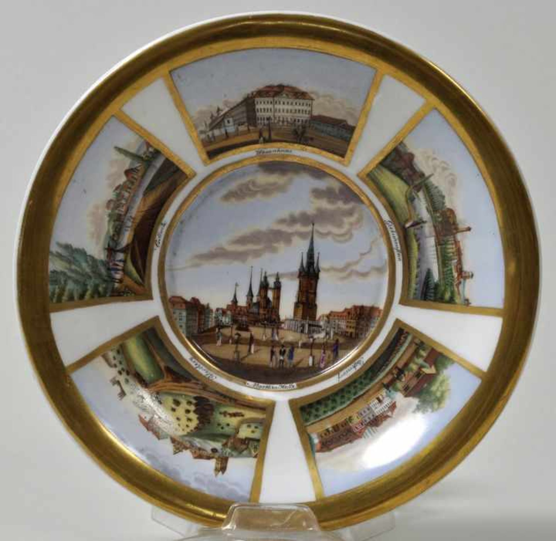 Tasse mit Untertasse mit Ansichten von Halle/ Saale, Berlin, KPM, dat. 1833Porzellan, reiche - Image 2 of 4