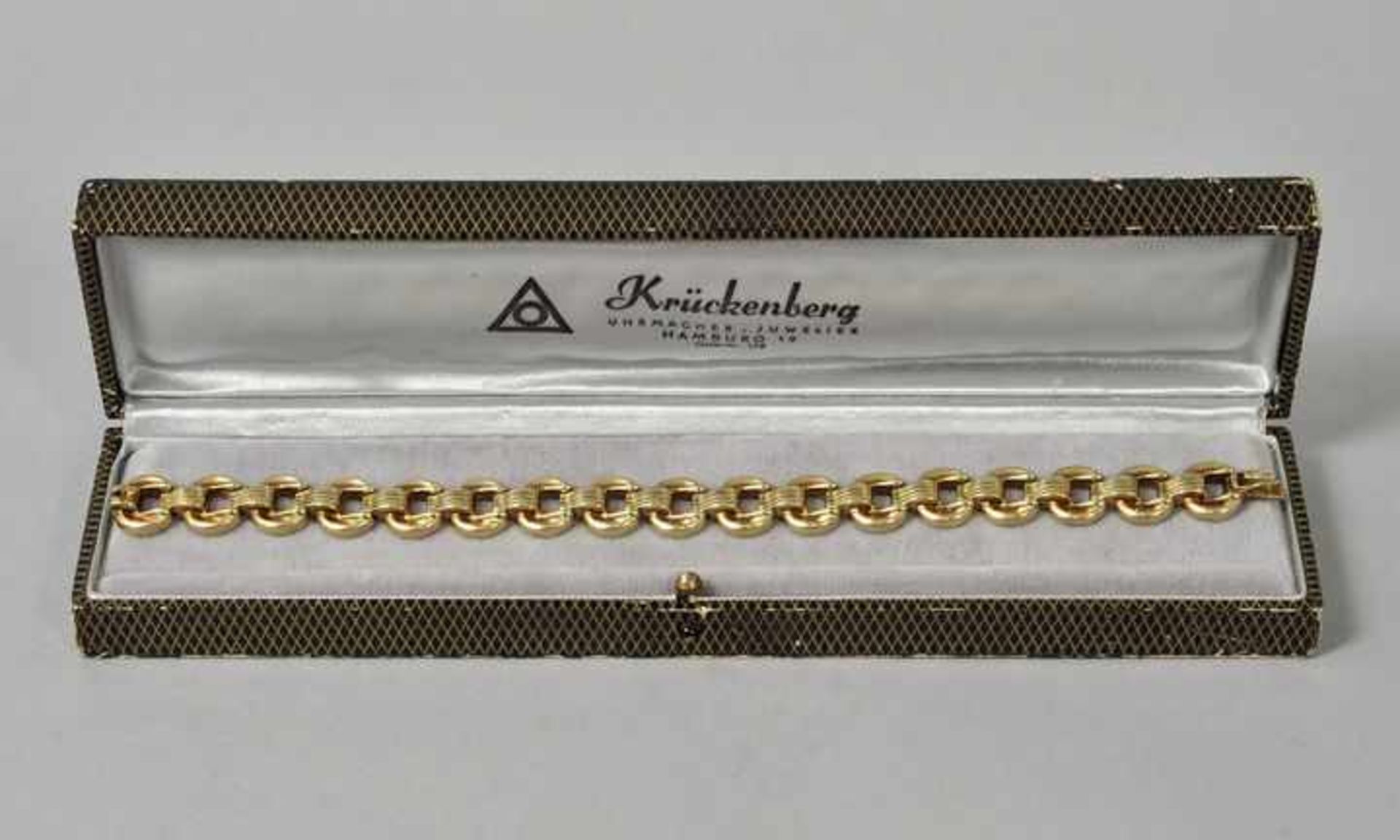Armband, 20. Jh.Bewegliche Glieder, Gg 585, Steckschließe. Feingehaltsstempel. L. 20 cm, G. ca. 20,3