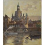 Poeschmann, Rudolf. 1878 Plauen - 1954 DresdenBlick von der Elbe auf Kuppel der Frauenkirche und