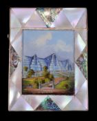 Ω A Victorian mother of pearl, abalone and gem-painted card case, circa 1860, with a veneer of