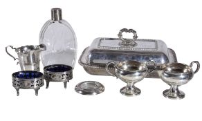 A collection of silver, to include: a pair of George III silver oval salts by Peter & Ann Bateman,