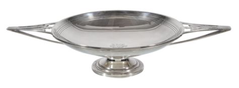 An Art Deco silver twin handled pedestal bowl by William Neale & Son Ltd., Birmingham 1937, with